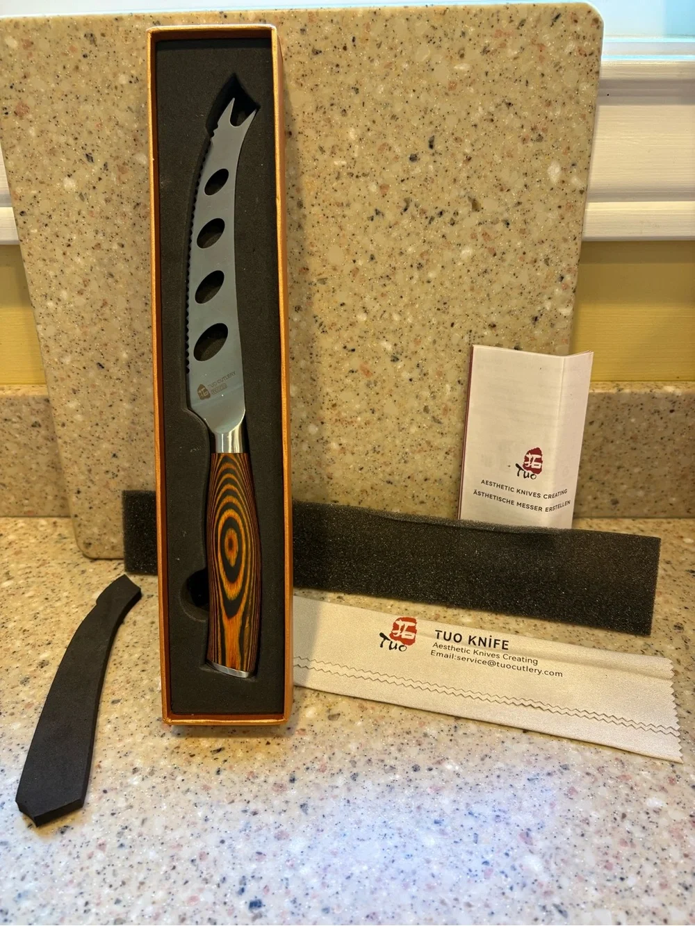 TUO 5.5” Cheese and Tomato Knife with a Perforated Blade and Pakkawood Handle